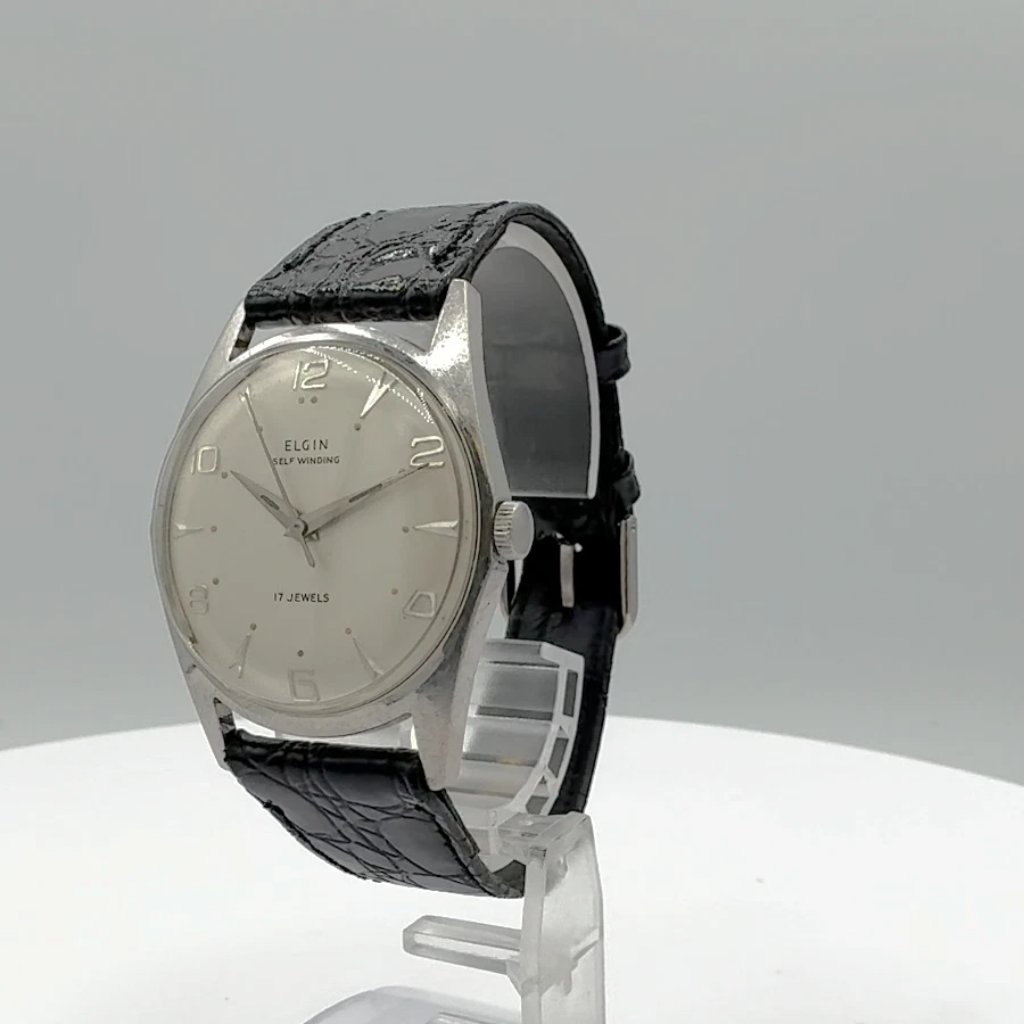 Vintage 335mm Elgin 4821 Mens Automatic Wristwatch 793 Swiss Stainless Steel